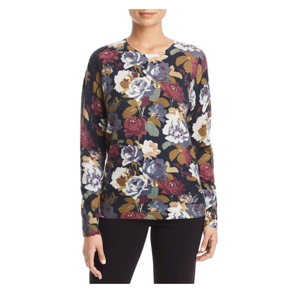 C BLOOMINGDALES Sweaters - Designer Brand Womens Pink Ribbed Floral Long Sleeve Crew Neck Sweater XS
